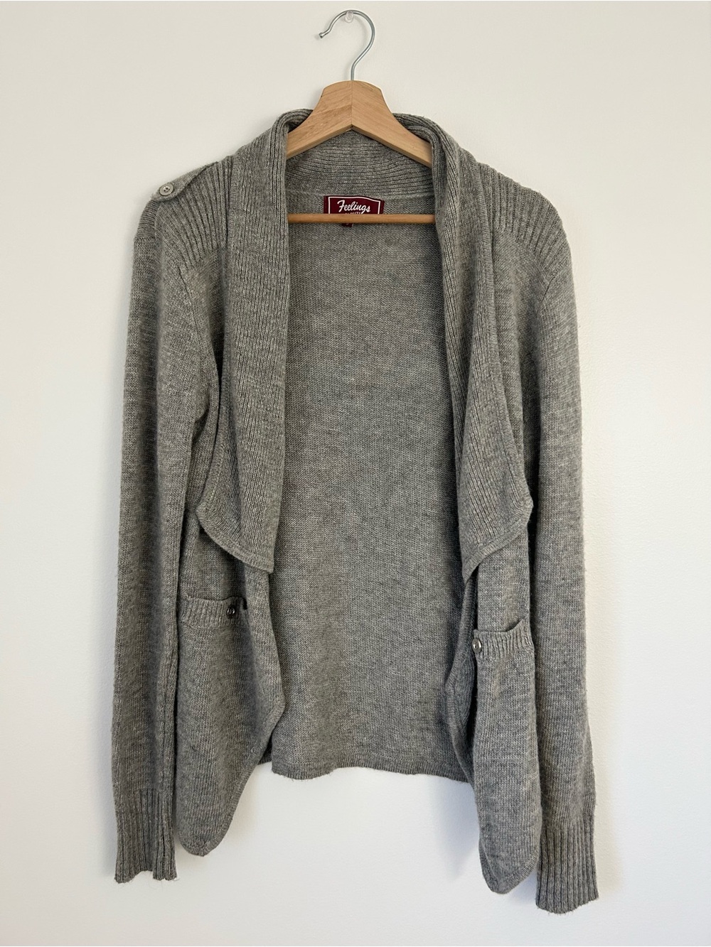 Feelings Heather Gray Waterfall Open Cardigan Small Wool Angora Knit